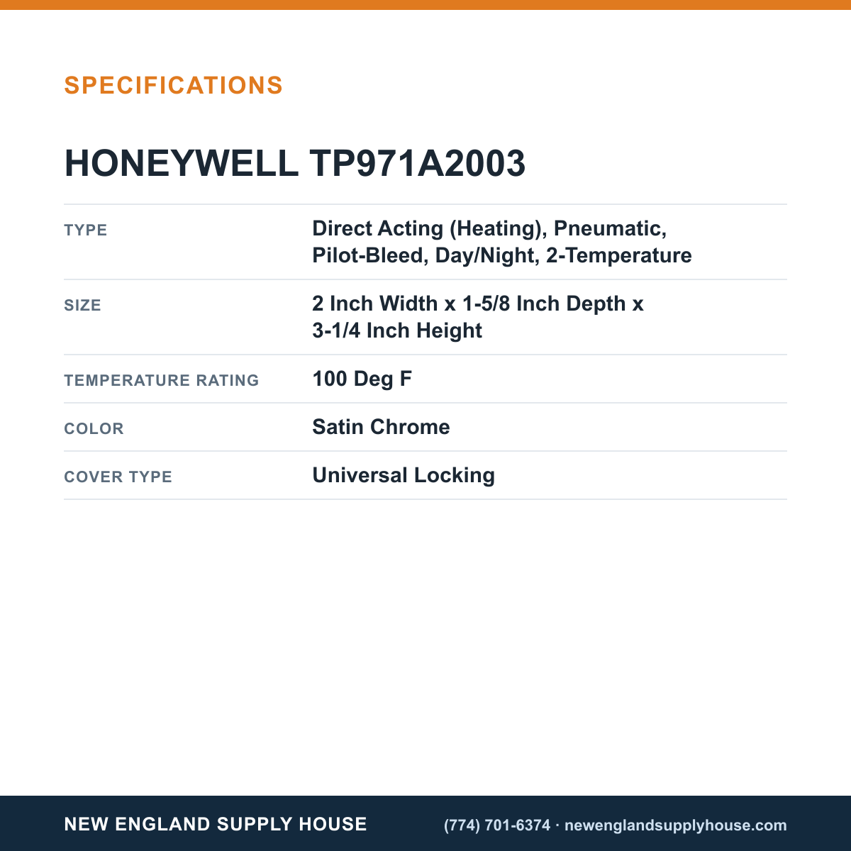 Honeywell Commercial TP971A2003 Thermostat specifications — New England Supply House [NESH-SPECTABLE-V1]