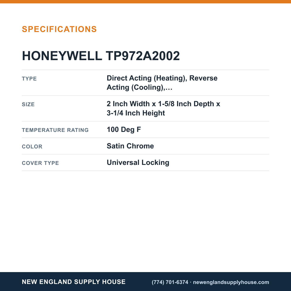 Honeywell Commercial TP972A2002 Thermostat specifications — New England Supply House [NESH-SPECTABLE-V1]