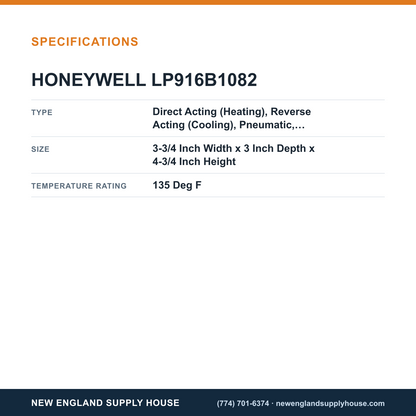 Honeywell Commercial LP916B1082 Thermostat specifications — New England Supply House [NESH-SPECTABLE-V1]