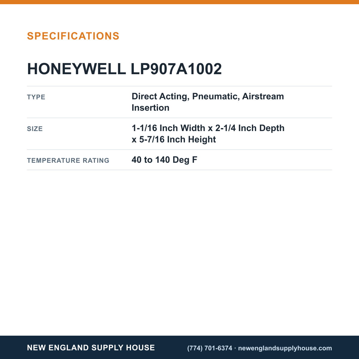 Honeywell Commercial LP907A1002 Thermostat specifications — New England Supply House [NESH-SPECTABLE-V1]