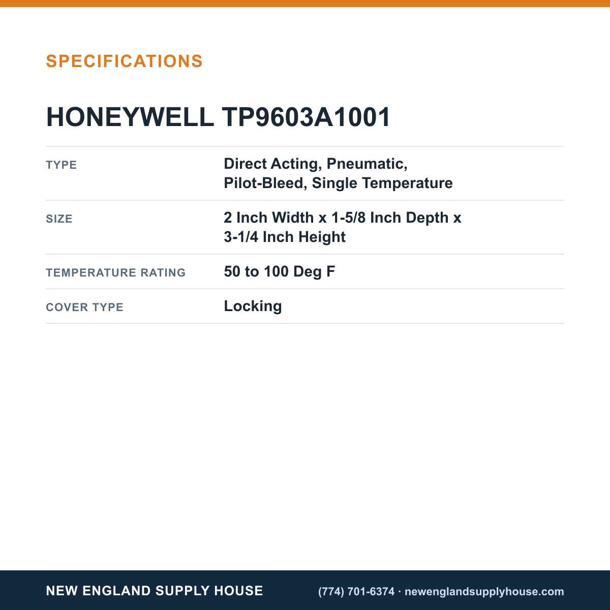Honeywell Commercial TP9603A1001 Thermostat specifications — New England Supply House [NESH-SPECTABLE-V1]