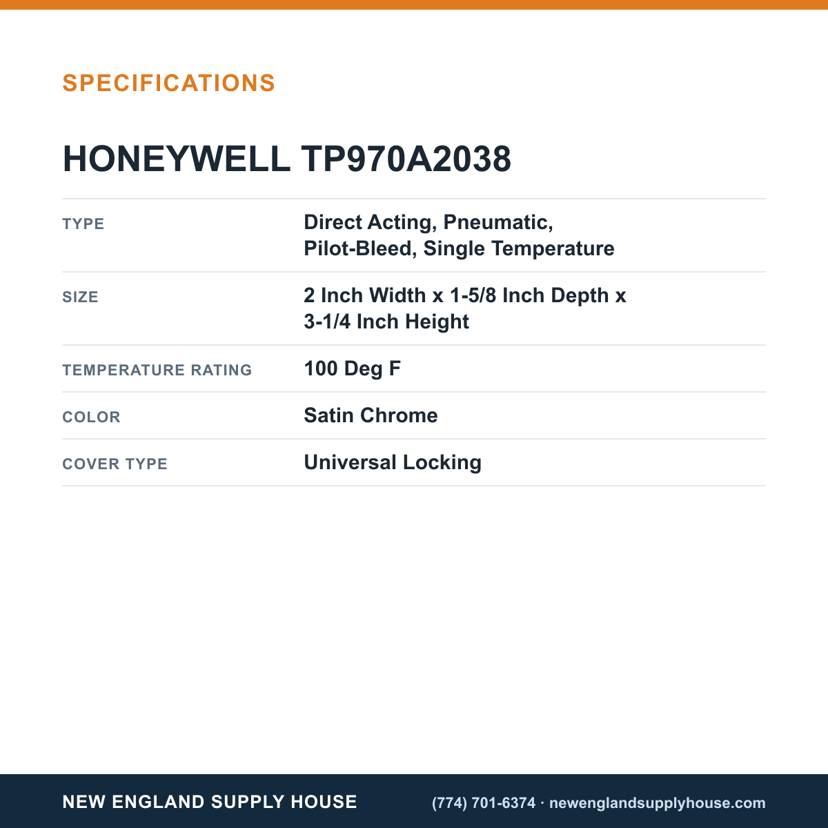 Honeywell Commercial TP970A2038 Thermostat specifications — New England Supply House [NESH-SPECTABLE-V1]