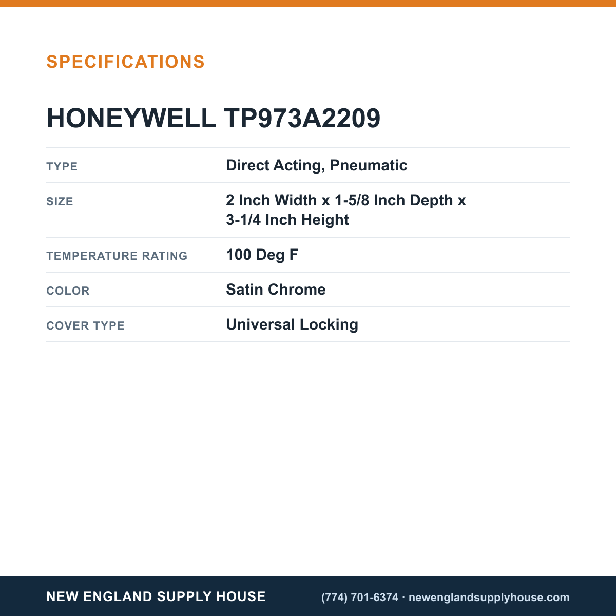 Honeywell Commercial TP973A2209 Thermostat specifications — New England Supply House [NESH-SPECTABLE-V1]