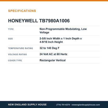 Honeywell Commercial TB7980A1006 Thermostat specifications — New England Supply House [NESH-SPECTABLE-V1]