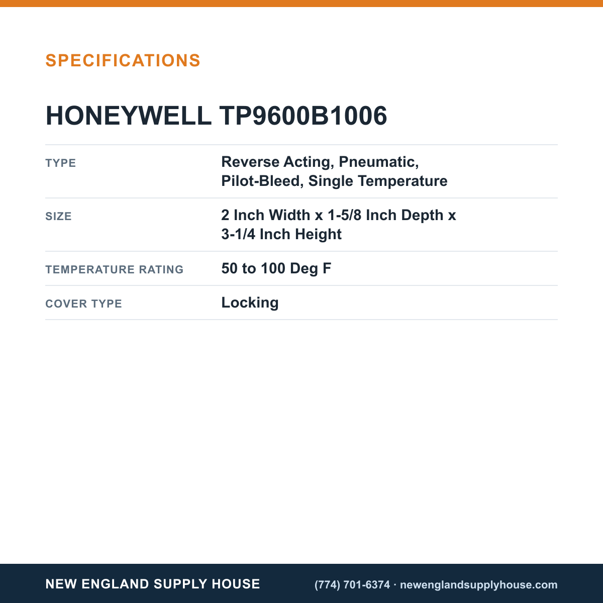 Honeywell Commercial TP9600B1006 Thermostat specifications — New England Supply House [NESH-SPECTABLE-V1]