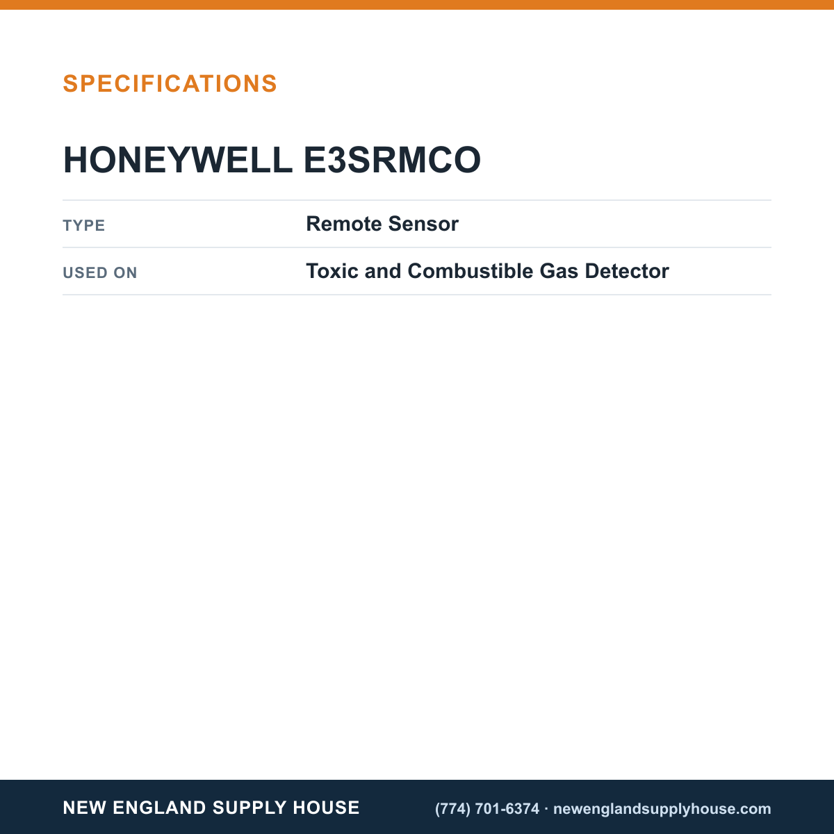 Honeywell Commercial E3SRMCO Toxic and Combustible Gas Detector Remote Sensor specifications — New England Supply House [NESH-SPECTABLE-V1]