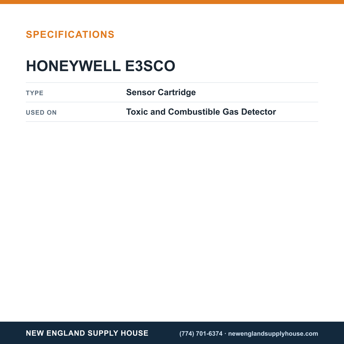 Honeywell Commercial E3SCO Toxic and Combustible Gas Detector Sensor Cartridge specifications — New England Supply House [NESH-SPECTABLE-V1]