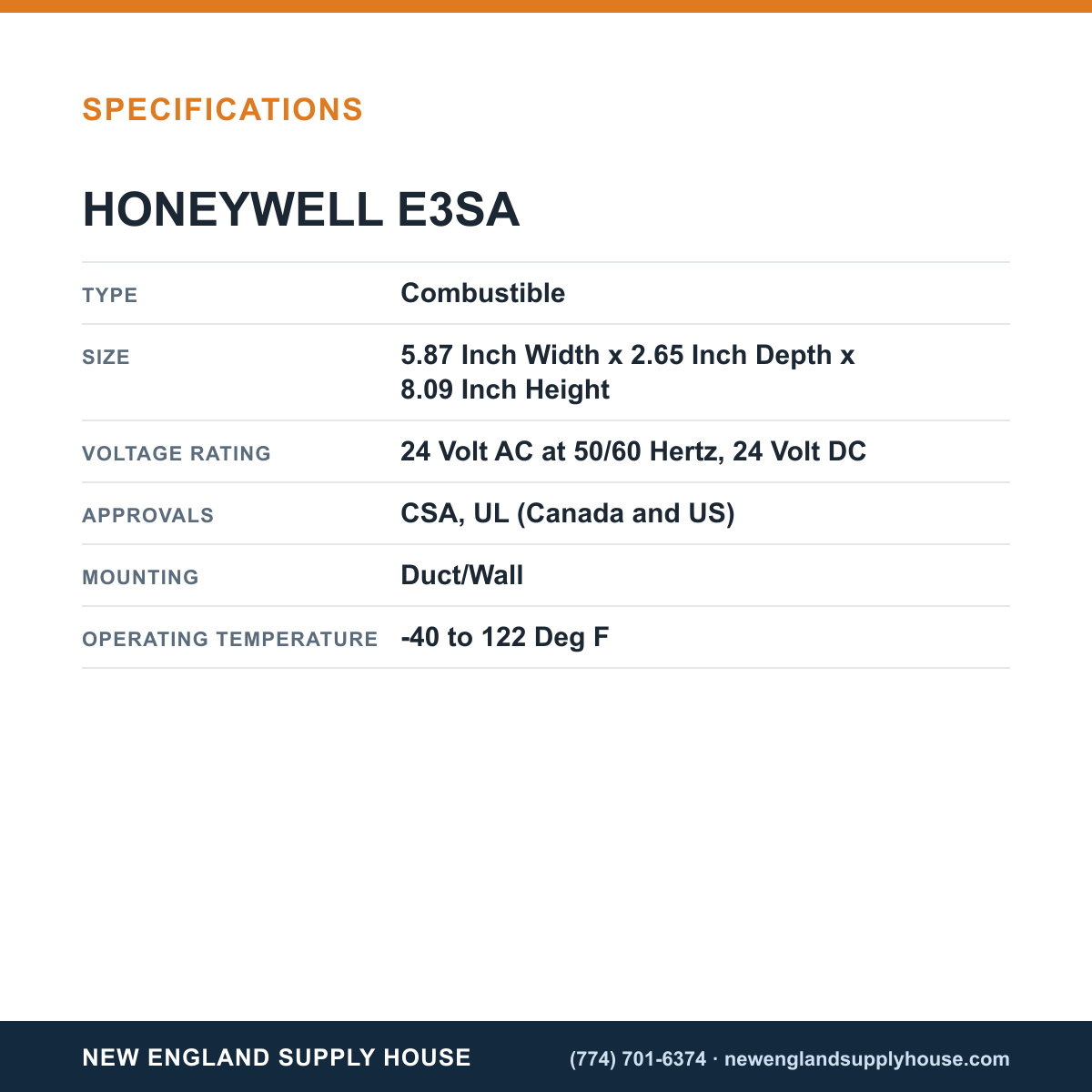 Honeywell Commercial E3SA Toxic/Combustible Gas Monitor specifications — New England Supply House [NESH-SPECTABLE-V1]