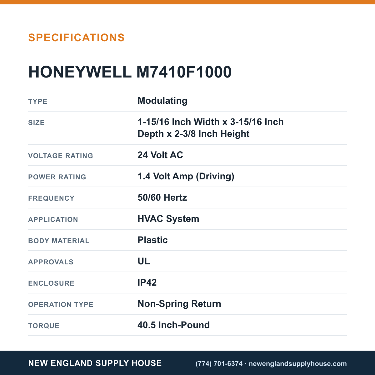 Honeywell Commercial M7410F1000 Valve Actuator specifications — New England Supply House [NESH-SPECTABLE-V1]
