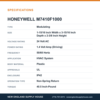Honeywell Commercial M7410F1000 Valve Actuator specifications — New England Supply House [NESH-SPECTABLE-V1]