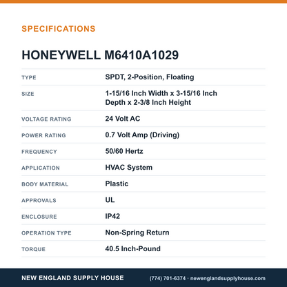 Honeywell Commercial M6410A1029 Valve Actuator specifications — New England Supply House [NESH-SPECTABLE-V1]