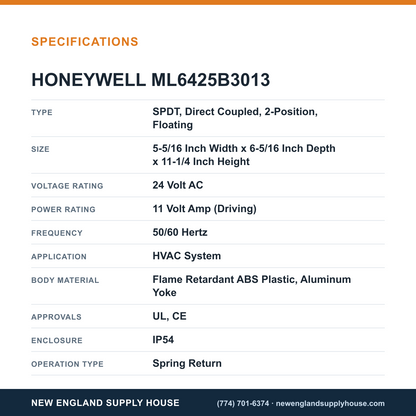 Honeywell Commercial ML6425B3013 Valve Actuator specifications — New England Supply House [NESH-SPECTABLE-V1]