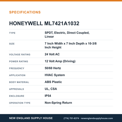Honeywell Commercial ML7421A1032 Valve Actuator specifications — New England Supply House [NESH-SPECTABLE-V1]