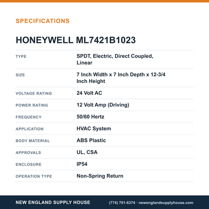 Honeywell Commercial ML7421B1023 Valve Actuator specifications — New England Supply House [NESH-SPECTABLE-V1]