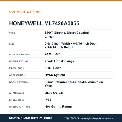 Honeywell Commercial ML7420A3055 Valve Actuator specifications — New England Supply House [NESH-SPECTABLE-V1]