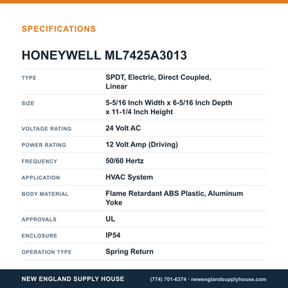 Honeywell Commercial ML7425A3013 Valve Actuator specifications — New England Supply House [NESH-SPECTABLE-V1]