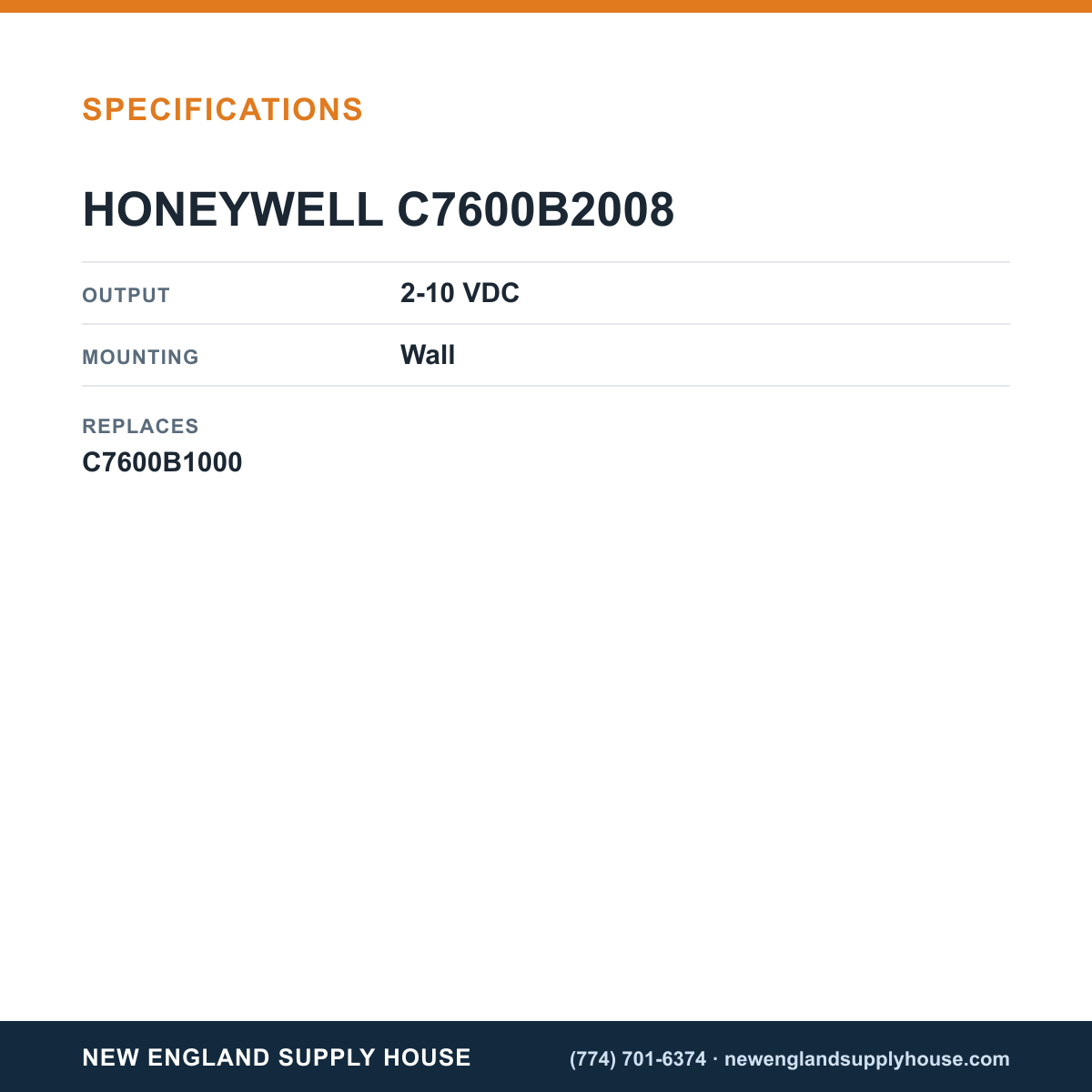 Honeywell Commercial C7600B2008 Humidity Sensor specifications — New England Supply House [NESH-SPECTABLE-V1]