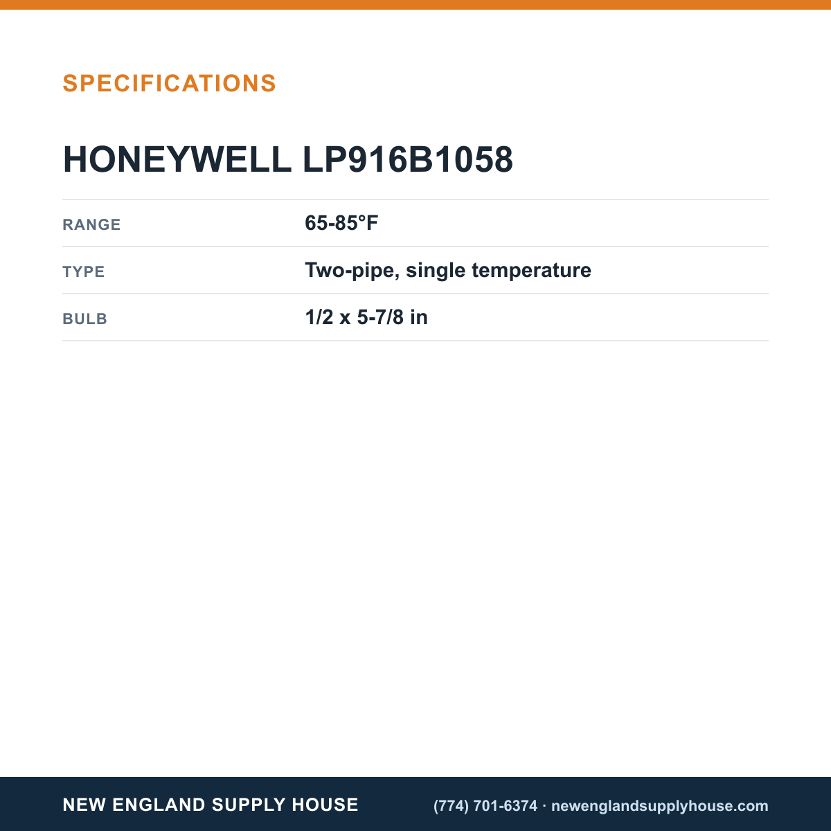 Honeywell Commercial LP916B1058 Pneumatic Thermostat specifications — New England Supply House [NESH-SPECTABLE-V1]