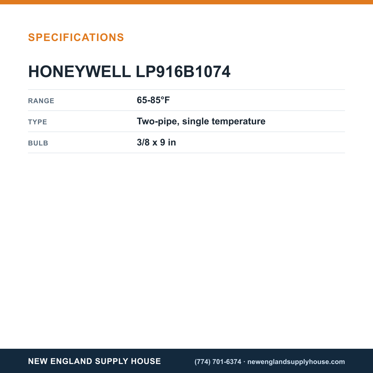 Honeywell Commercial LP916B1074 Pneumatic Thermostat specifications — New England Supply House [NESH-SPECTABLE-V1]