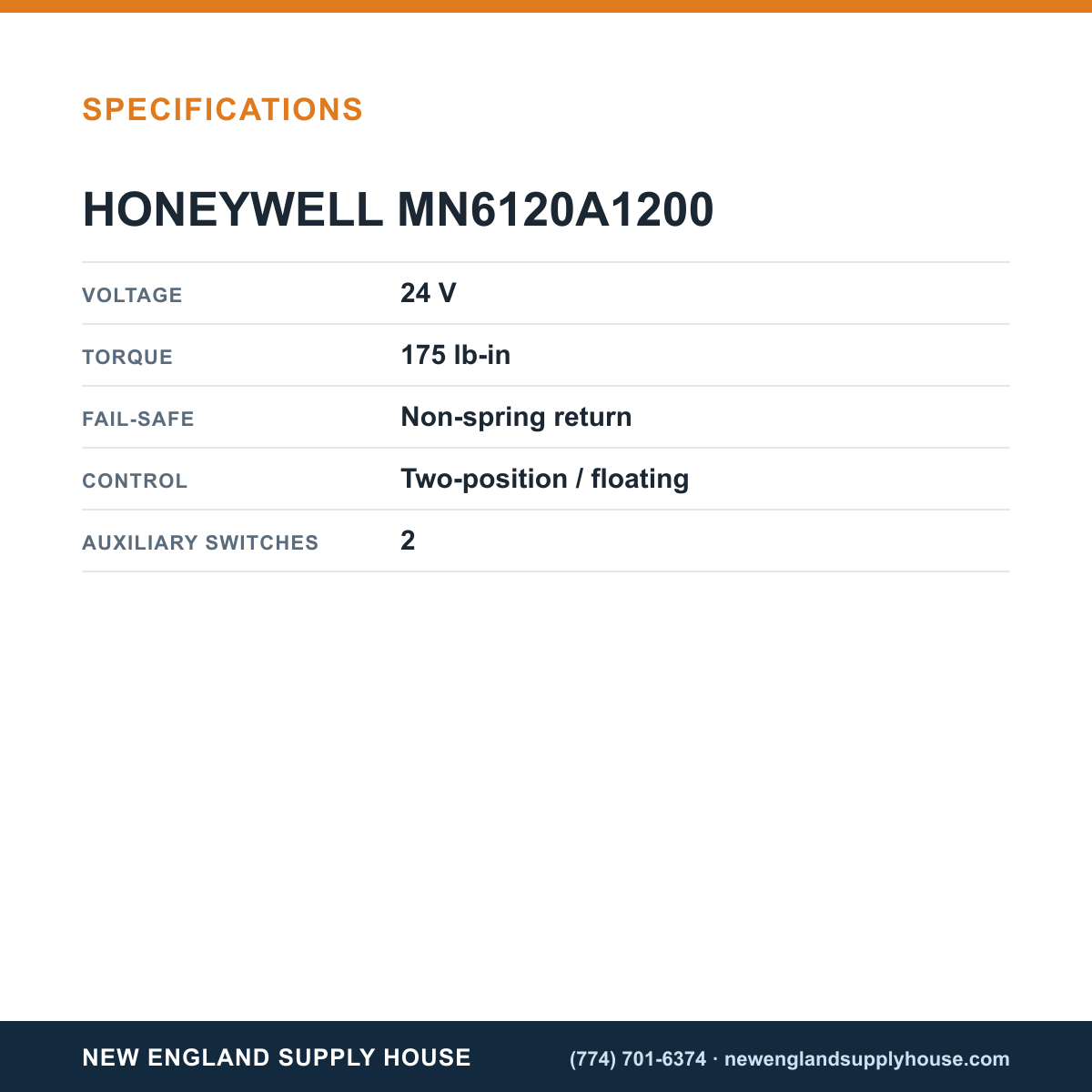 Honeywell Commercial MN6120A1200 Floating Actuator specifications — New England Supply House [NESH-SPECTABLE-V1]