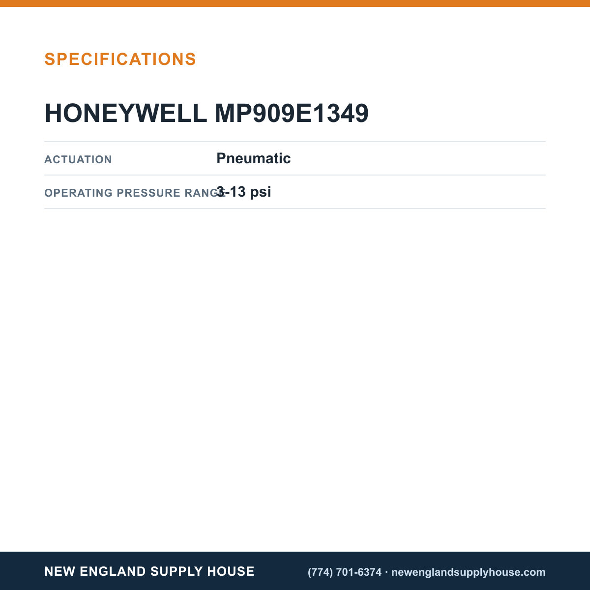 Honeywell Commercial MP909E1349 Pneumatic Damper Actuator specifications — New England Supply House [NESH-SPECTABLE-V1]