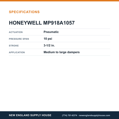 Honeywell Commercial MP918A1057 Pneumatic Damper Actuator specifications — New England Supply House [NESH-SPECTABLE-V1]