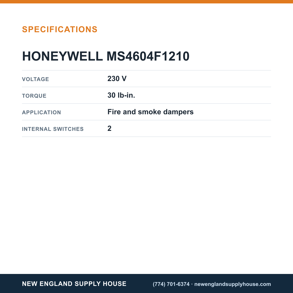 Honeywell Commercial MS4604F1210 Fire Smoke Actuator specifications — New England Supply House [NESH-SPECTABLE-V1]