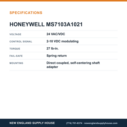 Honeywell Commercial MS7103A1021 Damper Actuator specifications — New England Supply House [NESH-SPECTABLE-V1]