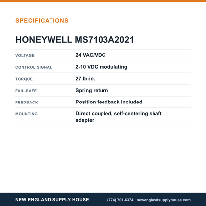Honeywell Commercial MS7103A2021 Damper Actuator specifications — New England Supply House [NESH-SPECTABLE-V1]