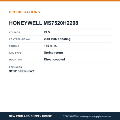 Honeywell Commercial MS7520H2208 Damper Actuator specifications — New England Supply House [NESH-SPECTABLE-V1]