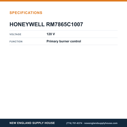 Honeywell Commercial RM7865C1007 Control Module specifications — New England Supply House [NESH-SPECTABLE-V1]