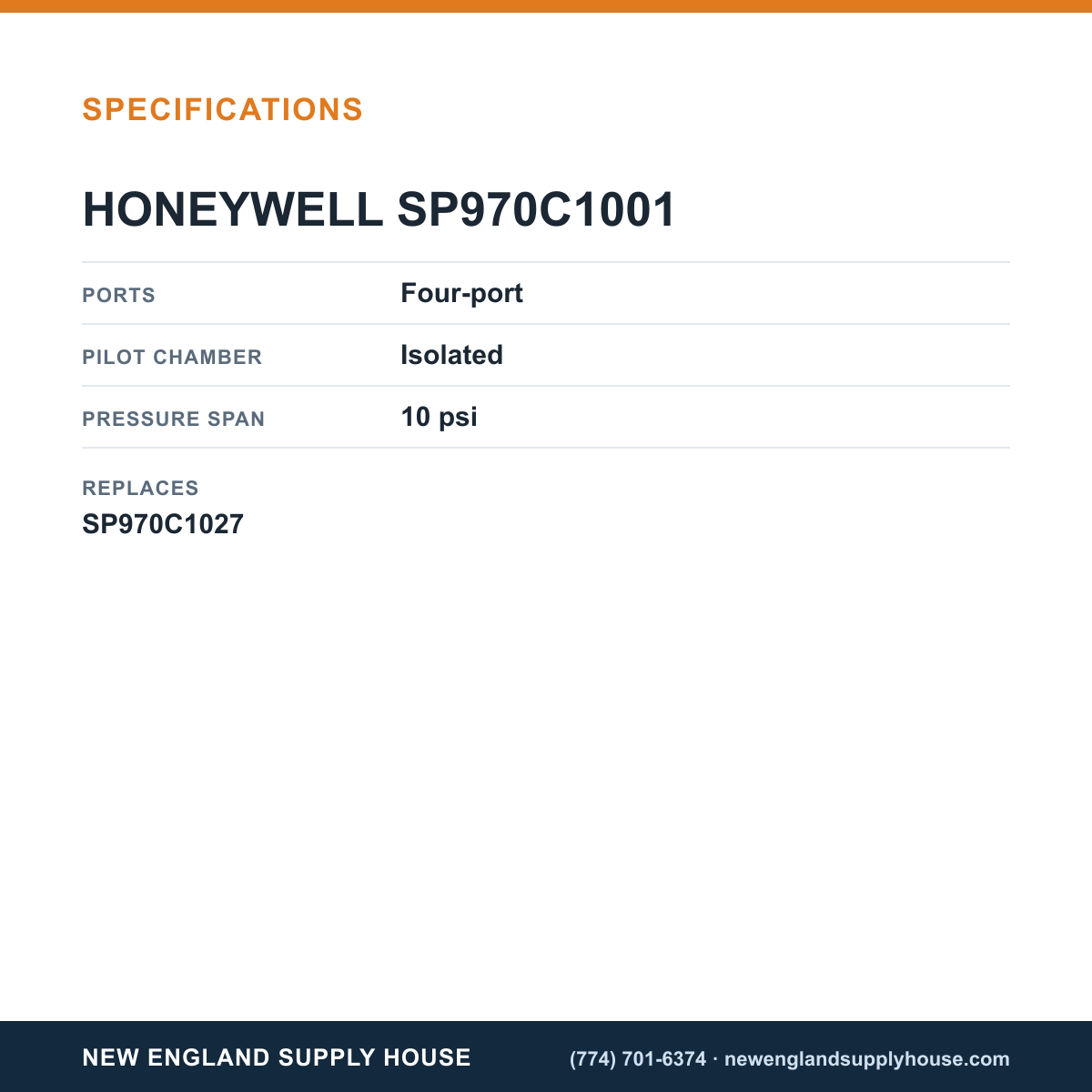 Honeywell Commercial SP970C1001 Manual Switch specifications — New England Supply House [NESH-SPECTABLE-V1]