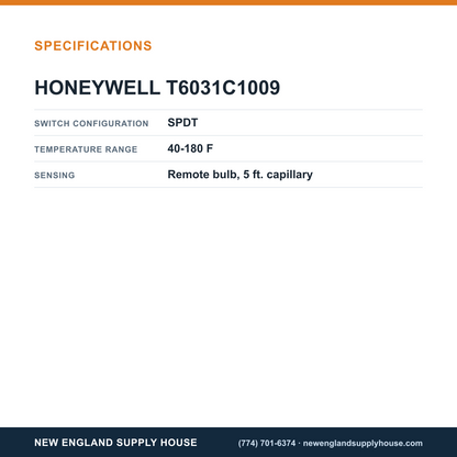 Honeywell Commercial T6031C1009 Remote Bulb Temperature Control specifications — New England Supply House [NESH-SPECTABLE-V1]