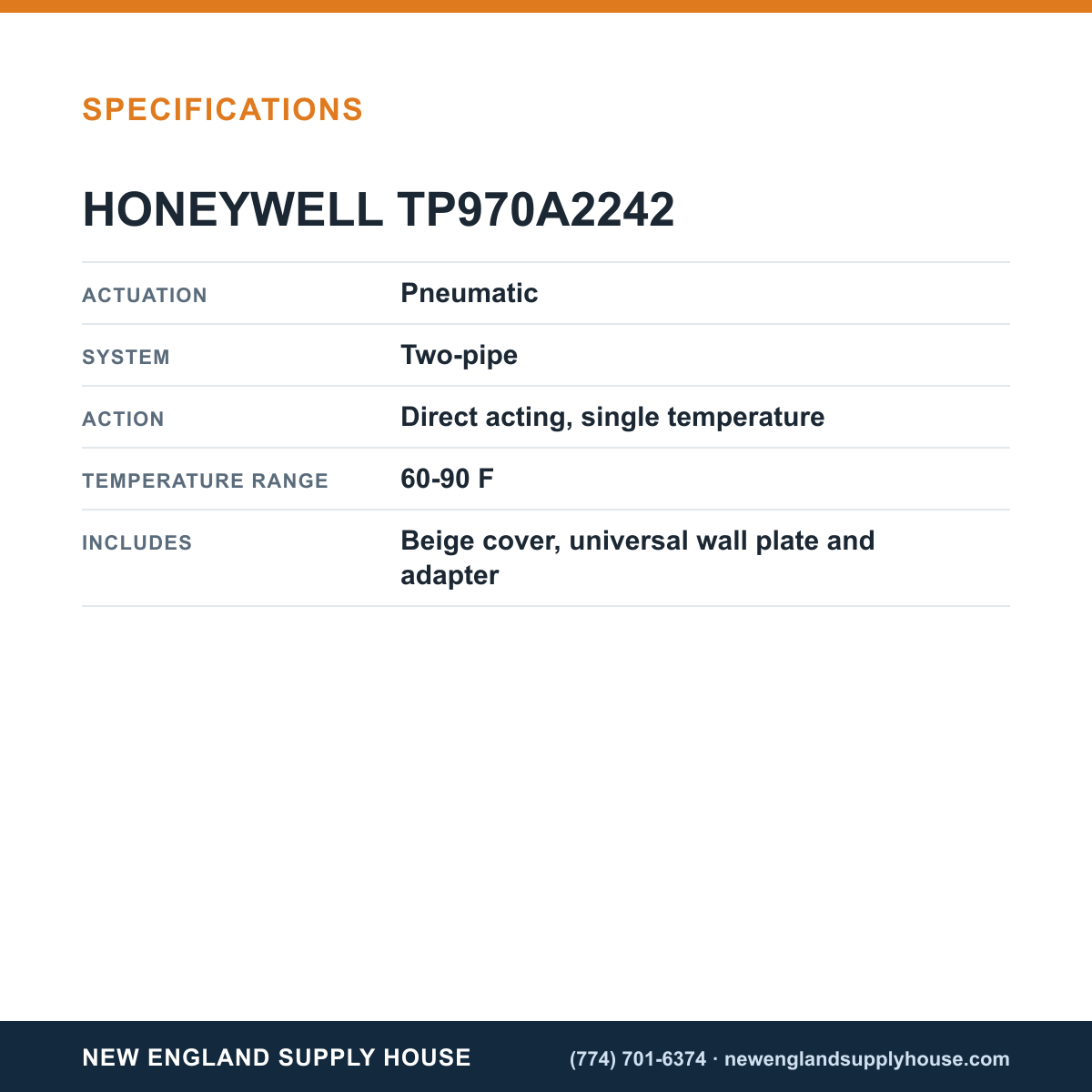 Honeywell Commercial TP970A2242 Pneumatic Thermostat specifications — New England Supply House [NESH-SPECTABLE-V1]