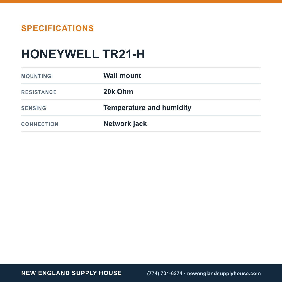 Honeywell Commercial TR21-H Temperature Humidity Sensor specifications — New England Supply House [NESH-SPECTABLE-V1]