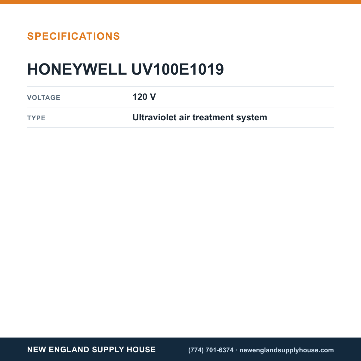 Honeywell Commercial UV100E1019 Ultraviolet Air Treatment System specifications — New England Supply House [NESH-SPECTABLE-V1]