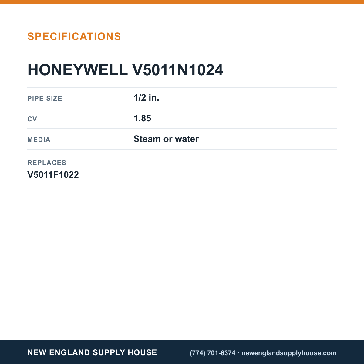 Honeywell Commercial V5011N1024 Steam/H2O Valve specifications — New England Supply House [NESH-SPECTABLE-V1]
