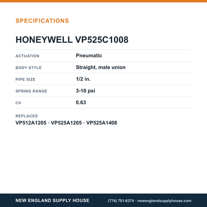 Honeywell Commercial VP525C1008 Pneumatic Valve specifications — New England Supply House [NESH-SPECTABLE-V1]