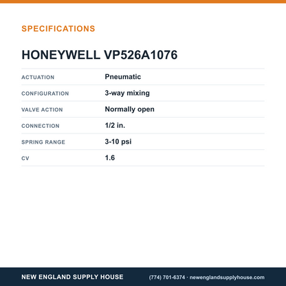 Honeywell Commercial VP526A1076 3-Way Pneumatic Valve specifications — New England Supply House [NESH-SPECTABLE-V1]