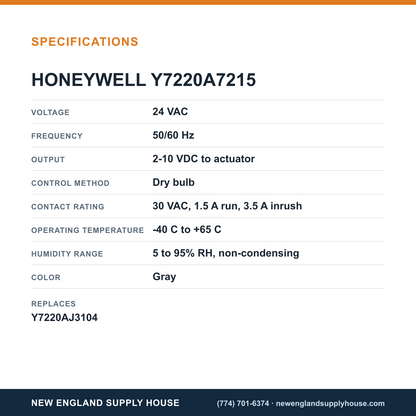 Honeywell Y7220A7215 Economizer Control System specifications — New England Supply House [NESH-SPECTABLE-V1]