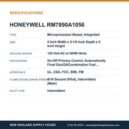 Honeywell Thermal Solutions FSG RM7890A1056 Burner Control specifications — New England Supply House [NESH-SPECTABLE-V1]