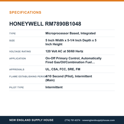 Honeywell Thermal Solutions FSG RM7890B1048 Burner Control specifications — New England Supply House [NESH-SPECTABLE-V1]