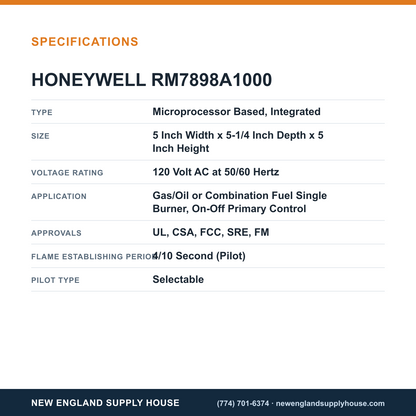 Honeywell Thermal Solutions FSG RM7898A1000 Burner Control specifications — New England Supply House [NESH-SPECTABLE-V1]