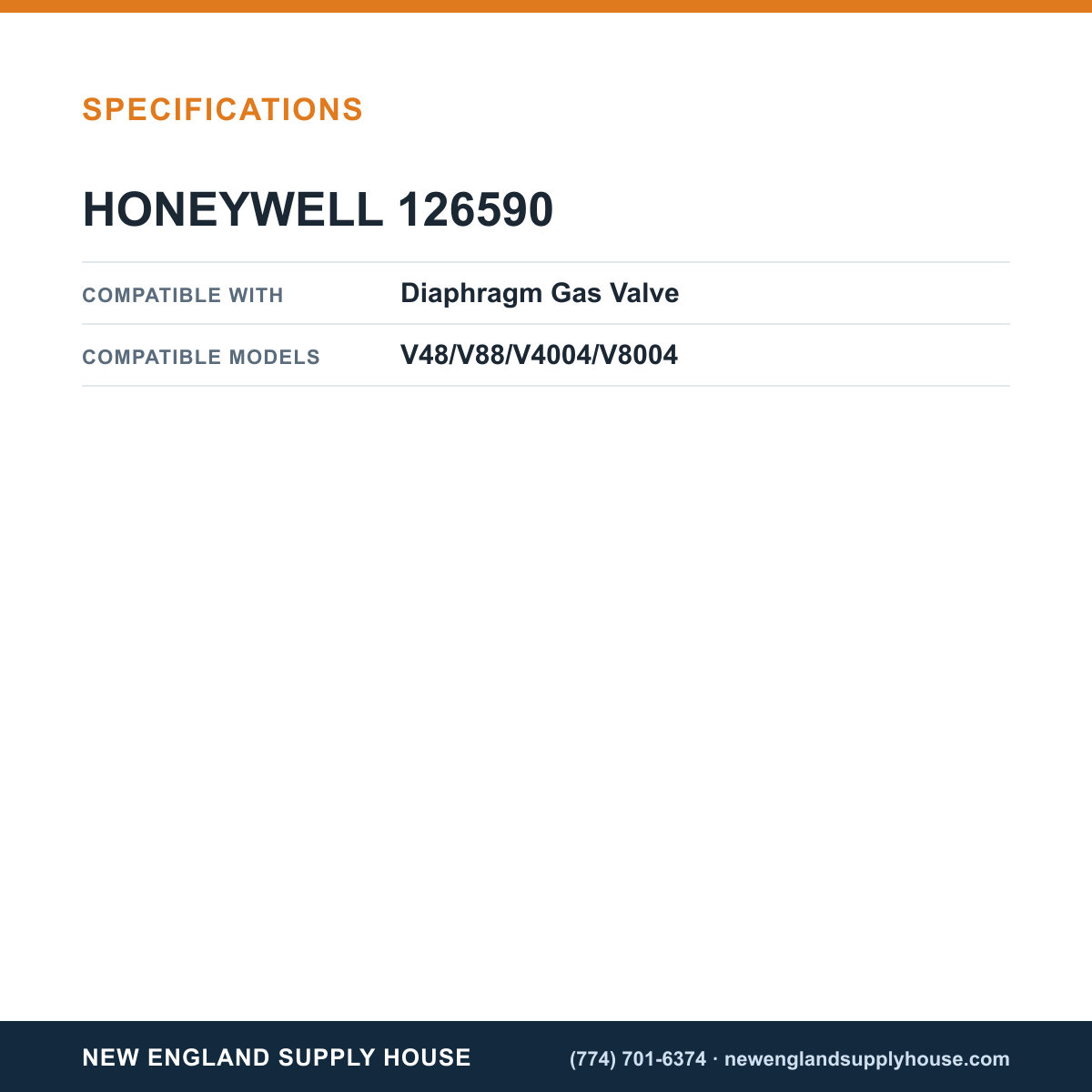 Honeywell Thermal Solutions FSG 126590 Diaphragm Gas Valve Adjustable Bleed Valve Assembly specifications — New England Supply House [NESH-SPECTABLE-V1]