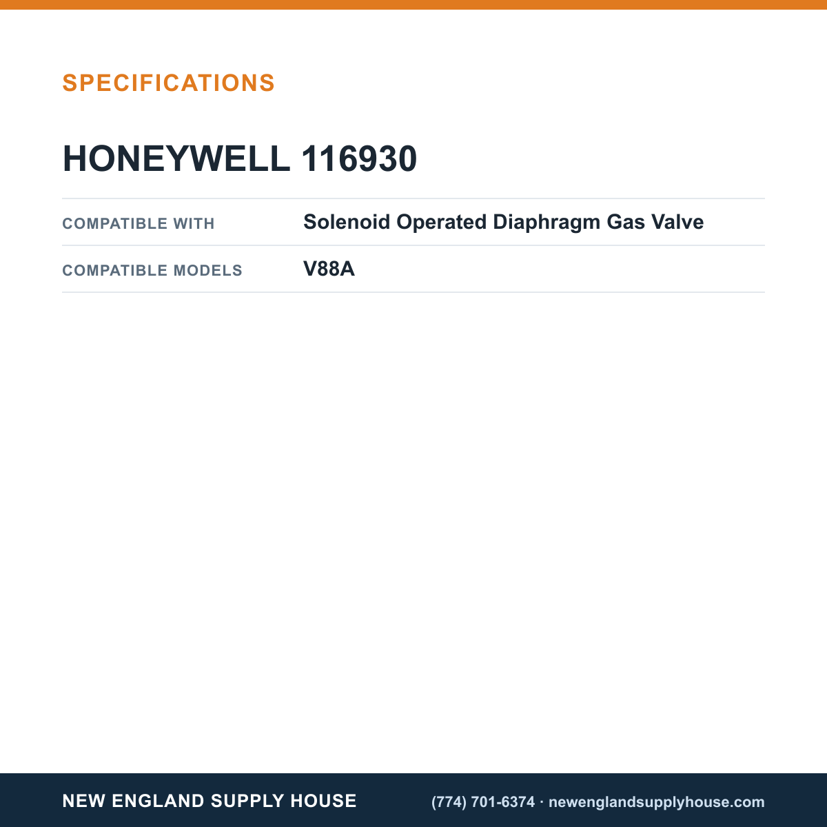Honeywell Thermal Solutions FSG 116930 Diaphragm Gas Valve Coil specifications — New England Supply House [NESH-SPECTABLE-V1]