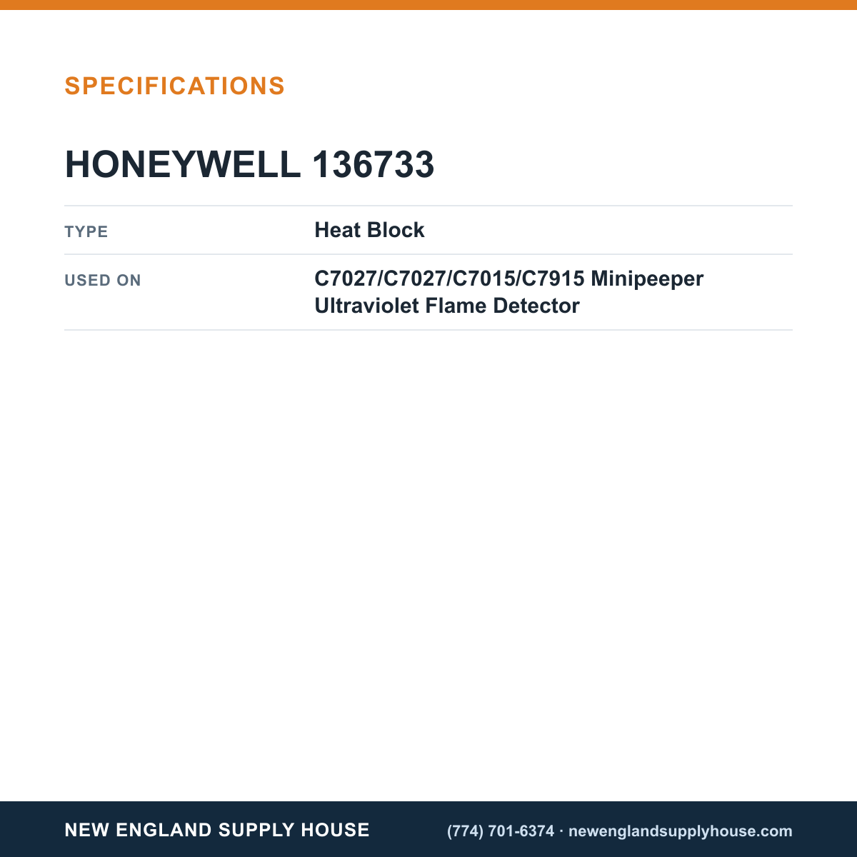 Honeywell Thermal Solutions FSG 136733 Optical Flame Detector Heat Block specifications — New England Supply House [NESH-SPECTABLE-V1]