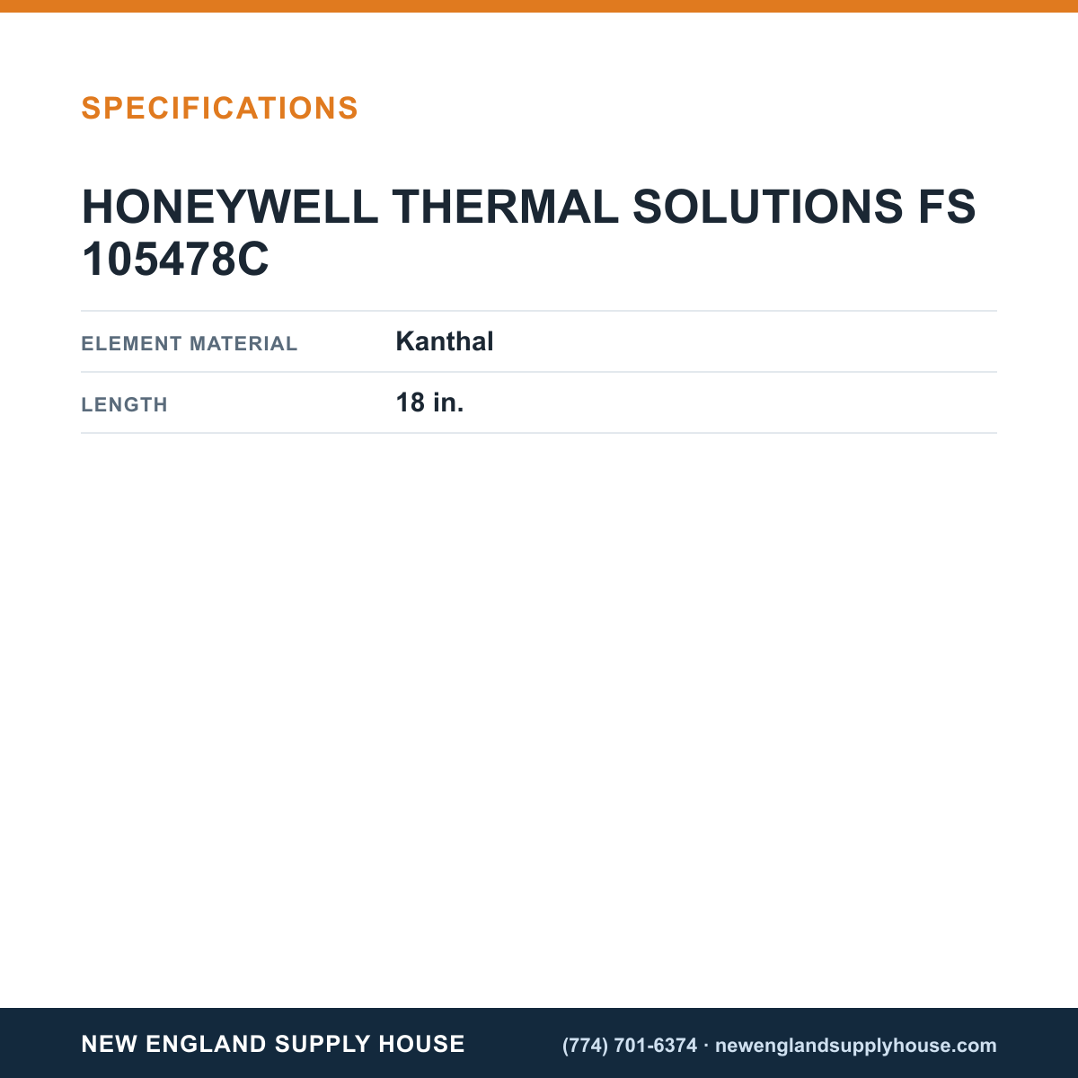 Honeywell Thermal Solutions FSG 105478C Flame Rod specifications — New England Supply House [NESH-SPECTABLE-V1]