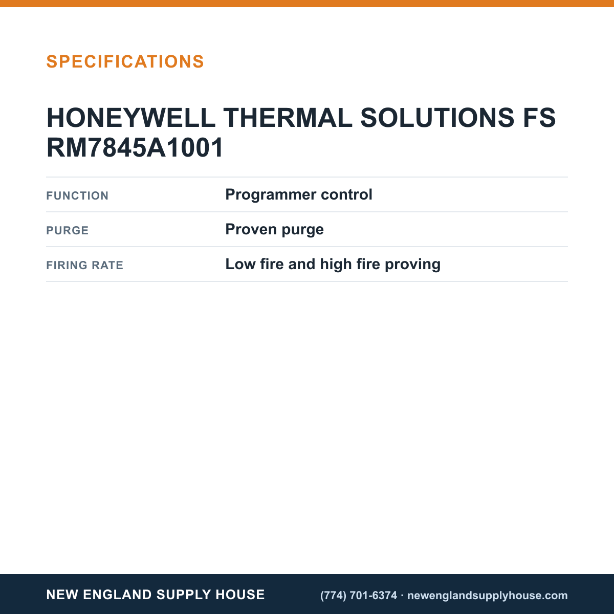 Honeywell RM7845A1001 Flame Safeguard Control specifications — New England Supply House [NESH-SPECTABLE-V1]