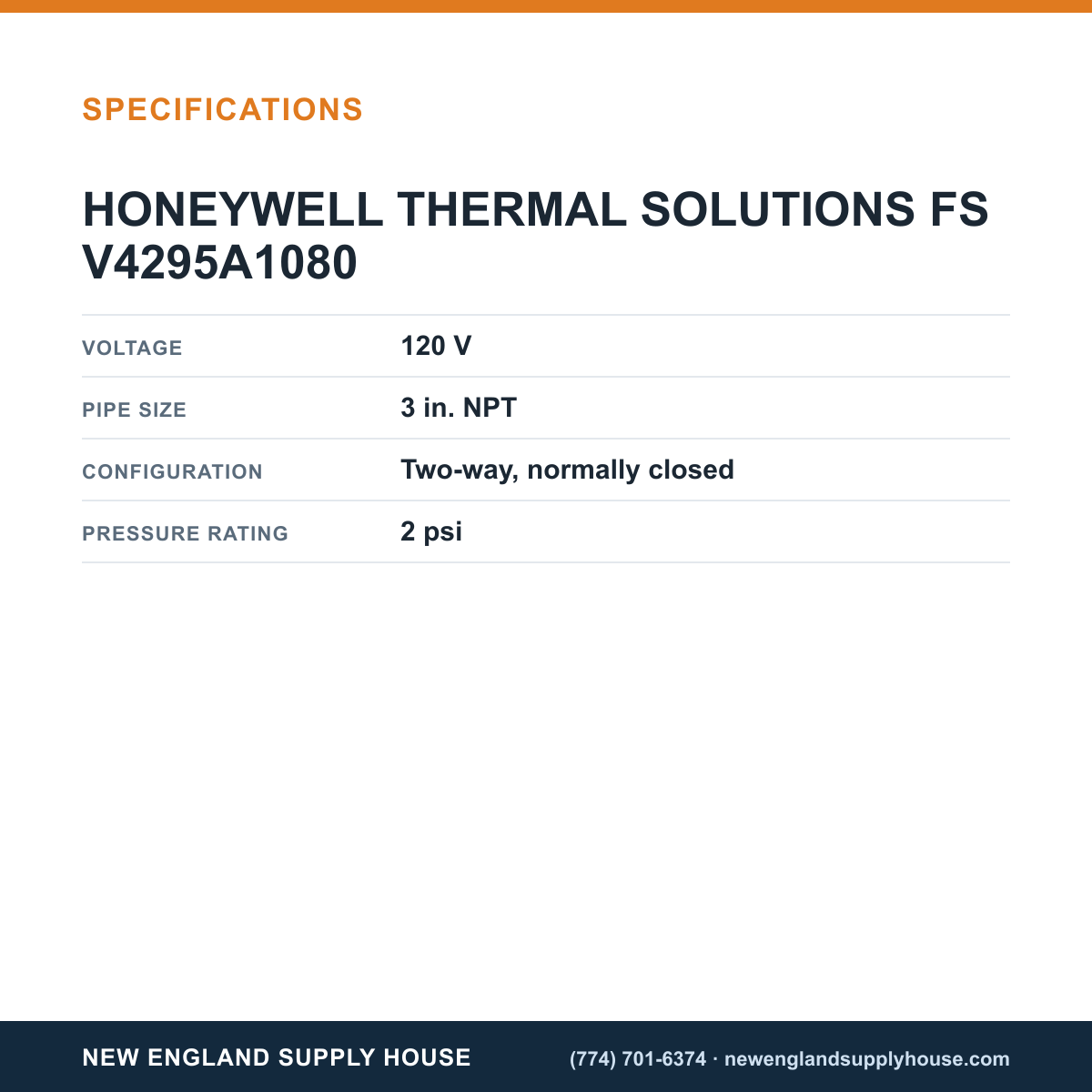 Honeywell Thermal Solutions FSG V4295A1080 Solenoid Valve specifications — New England Supply House [NESH-SPECTABLE-V1]