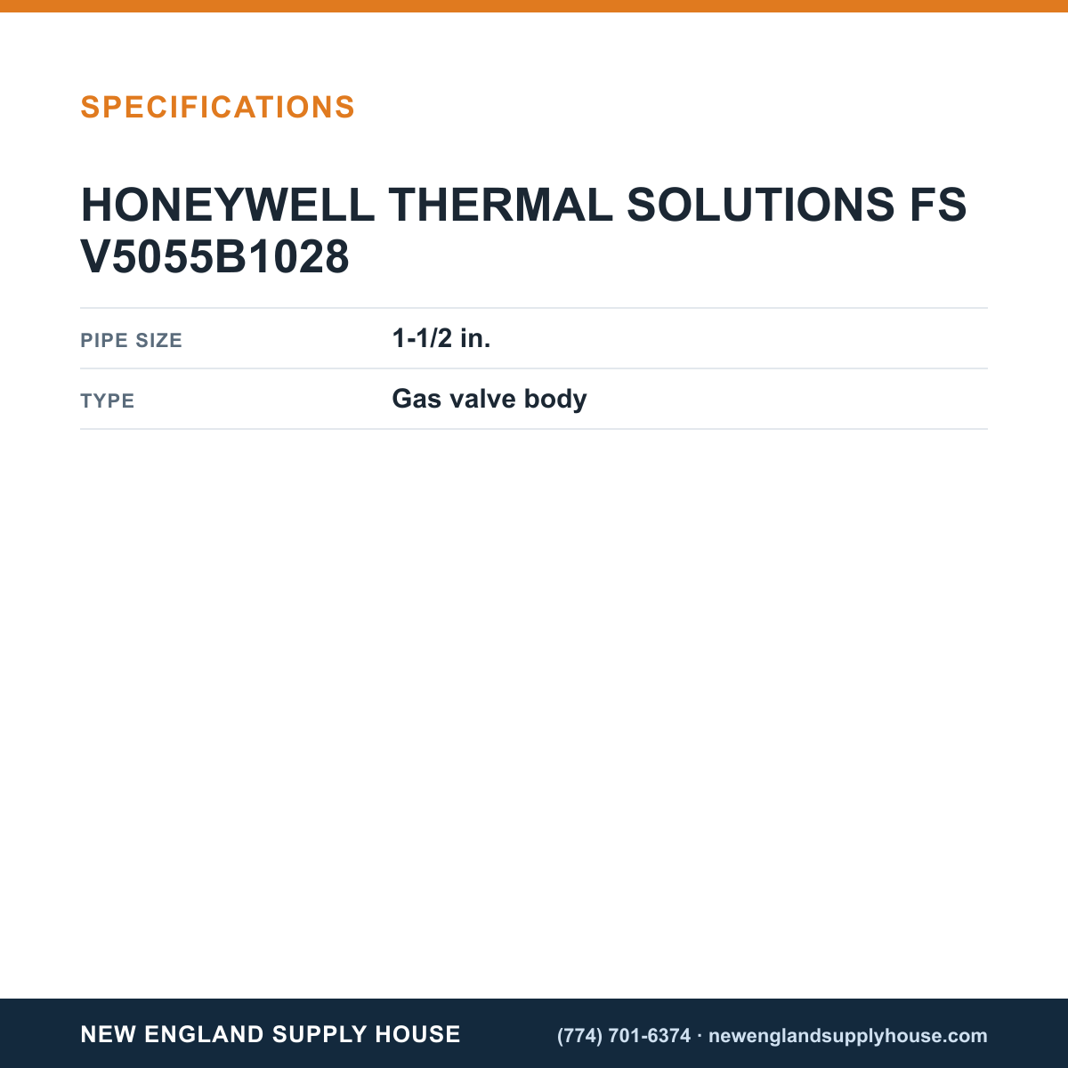 Honeywell Thermal Solutions FSG V5055B1028 Gas Valve Body specifications — New England Supply House [NESH-SPECTABLE-V1]